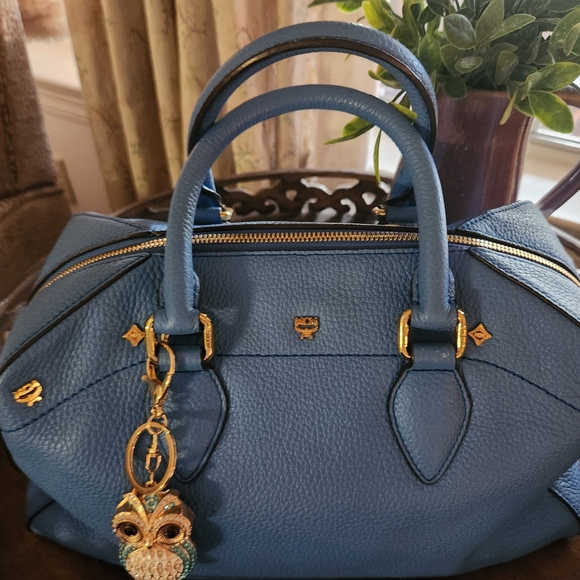 MCM Light Blue Satchel with crossbody strap Gold Accent. - Picture 16 of 16
